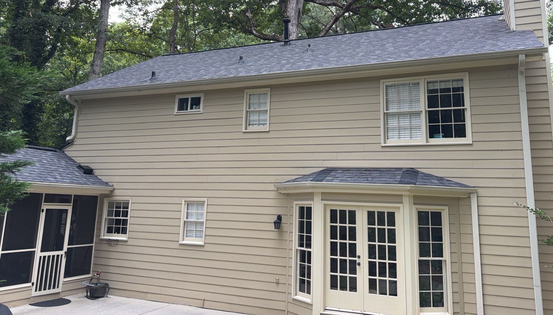 Rear of the Roswell GA home with the new IKO Cambridge shingle roof