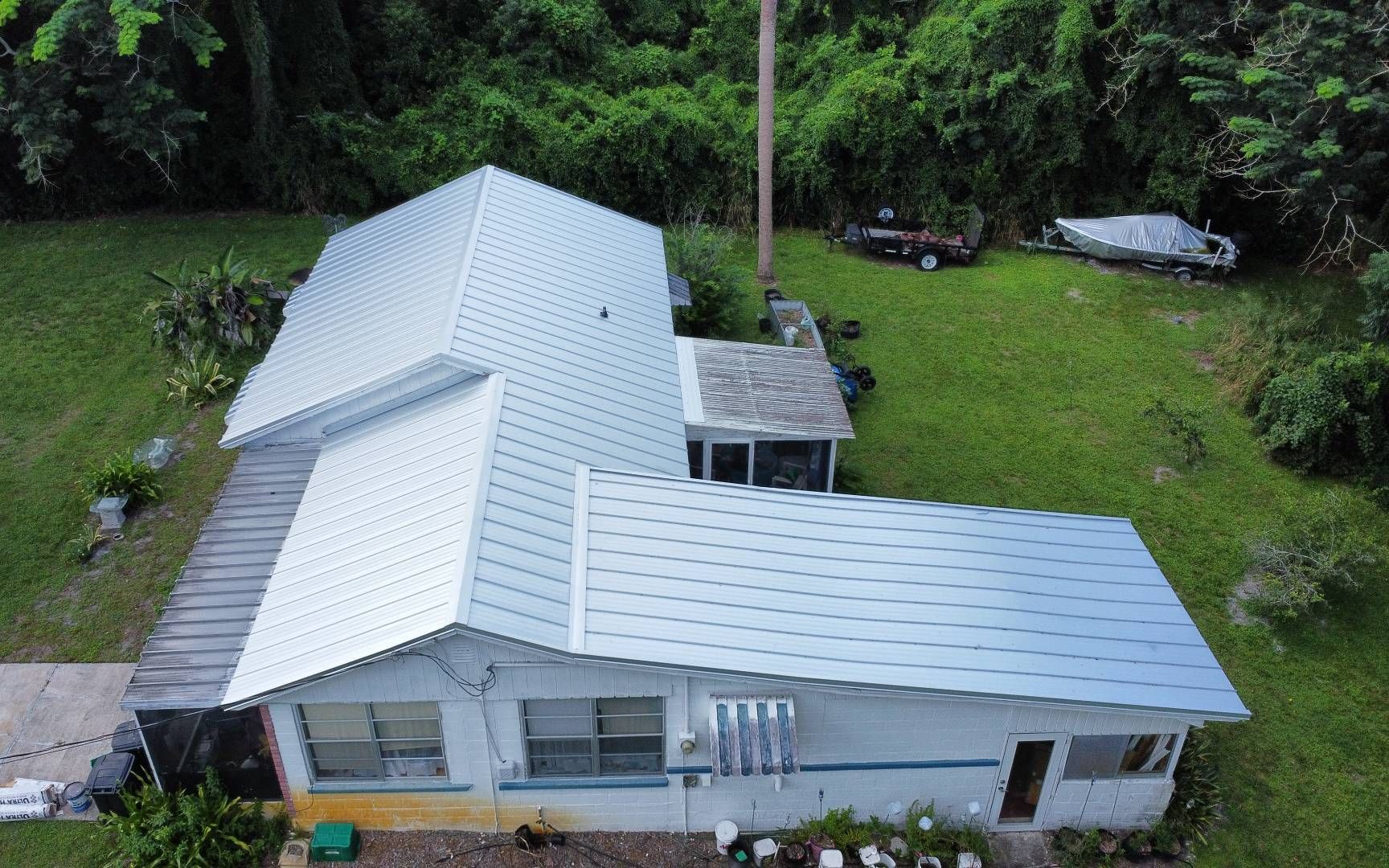 Drone view of the finished Galvalume standing seam roof in DeBary FL